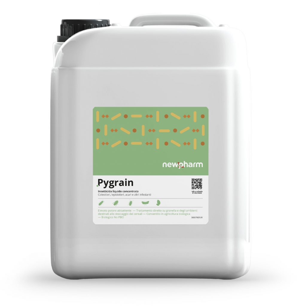 Liquido concentrato Pygrain, prodotto biologico a base di piretro naturale pe ril controllo delle derrate alimentari