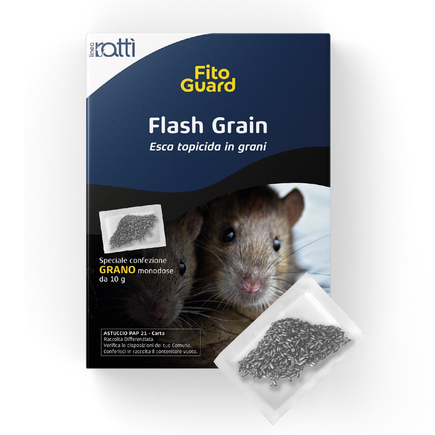 pack flash grain, esca rodenticida pronta all'uso in grani per eliminare topi